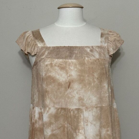 By the River Anthropologie Womens Dress S Peach Blush Tie Dye Swiss Dot Boho - Picture 2 of 16